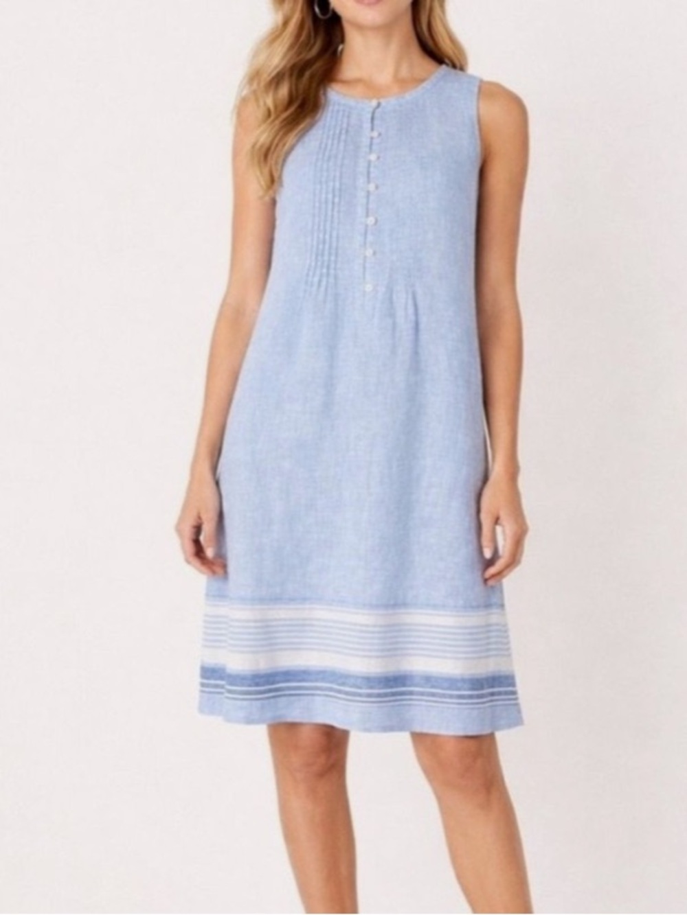 Talbots Pintuck Linen Popover sleeveless shift dress 14P
